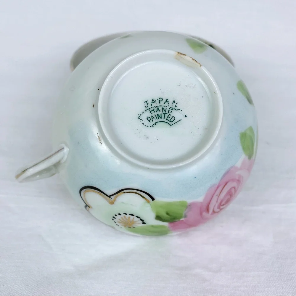 Vintage Japanese Hand Painted Floral Teacups Set of 2